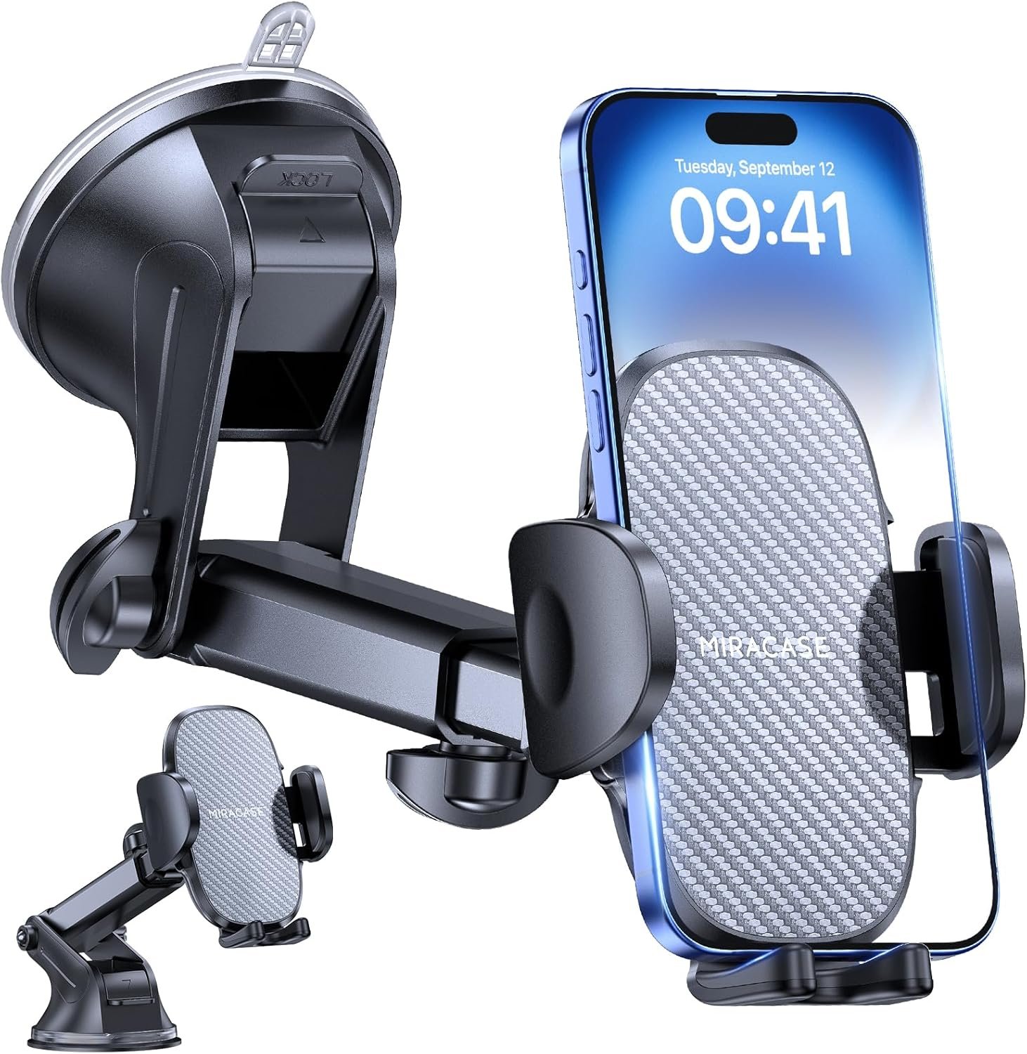 Miracase 3‑in‑1 Car Phone Holder (Dashboard, Windscreen & Desk), XL Suction Cup